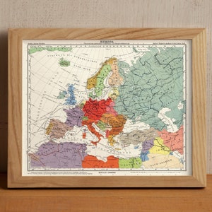 Carte de l'Europe datant de la Seconde Guerre mondiale, carte de l'Europe vintage de style antique de 1944, carte cadeau rare de la guerre mondiale, impression encadrée, vieille affiche d'art mural historique