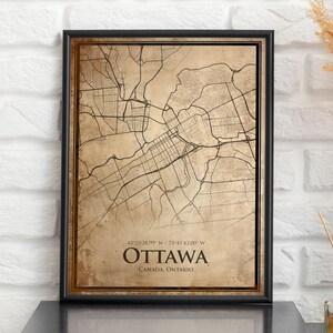 Impression de carte vintage d'Ottawa, carte d'Ottawa, carte de style ancien d'Ottawa, affiche rétro de carte de rue, art mural de bureau du Canada, cadeau d'anniversaire de mari