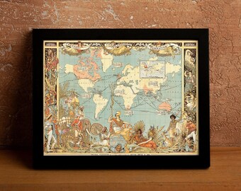 Old British Empire Map, 1886 Vintage Antique Style Map of the World, Gift For Him Gift For Her Home Decor Canvas Wall Art Poster Print