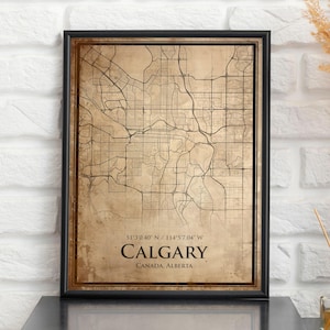 Impression de carte vintage de Calgary, carte de Calgary, carte de style ancien de Calgary, affiche rétro de carte de rue, art mural de bureau du Canada, cadeau d'anniversaire de mari