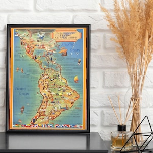Alte Amerika Karte, 1941 antiker Vintage Stil Landkarte des amerikanischen Kontinents, Seltene Geschenkkarte, alte historische Wandkunst Poster