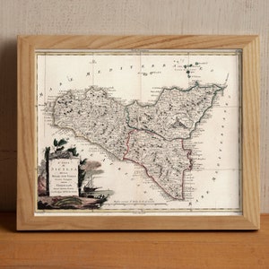 Alte Sizilien Karte, 1782 antiker Stil Vintage Karte von Zatta, Seltene Sicilia Geschenkkarte, Kunstdruck Alte Historische Wandkunst Poster