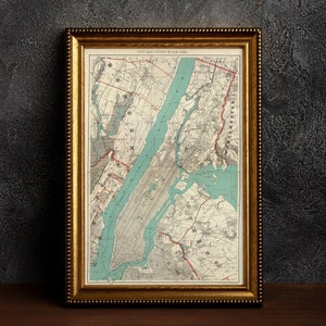 Alter New York Stadtplan, 1895 antiker Stil Vintage Karte von Manhattan, Seltene Manhattan Geschenk Karte, NYC Historischer Kunst Kunst Poster