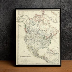 Alte Amerika Karte, 1879 Vintage Antique Style Map von Nordamerika, von Johnston, Geschenk für ihn für sie Wohnkultur Leinwand Wandkunst Poster Druck