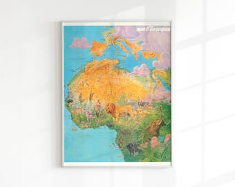 アフリカのヴィンテージ地図イラストプリント｜アンティーク壁飾り