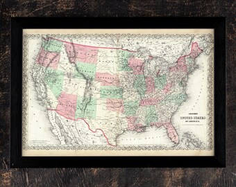 Old United States Map 1878 Vintage - Il 340x270.6247515551 Trfg 