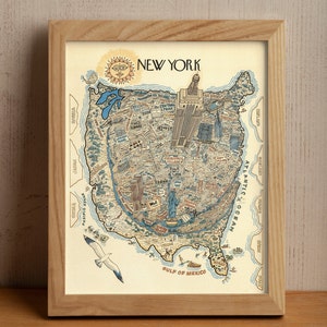 Ancienne carte de New York, carte vintage de New York de style antique 1970, carte cadeau Manhattan rare, impression de carte encadrée, vieille affiche d'art mural historique