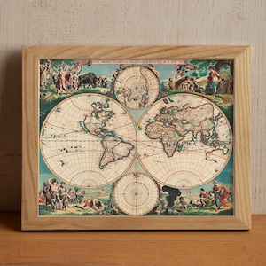 Old World Map, 1670 Vintage Antique Style Map of the World, by Frederick de Wit Gift For Him For Her Home Decor Canvas Wall Art Poster Print
