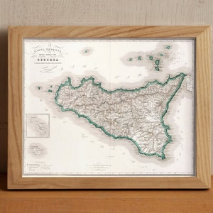 Alte Sizilien Karte, 1895 Vintage antik Stil Karte von Sizilien, von Valliardi, Geschenk für Ihn Geschenk für Sie Wohnkultur Leinwand Wand Kunst Poster Druck
