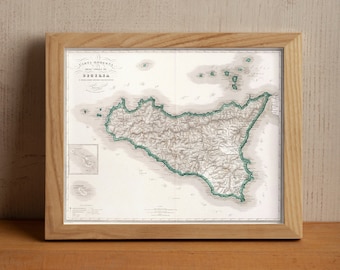 Old Sicily Map, 1895 Vintage Antique Style Map of Sicily, by Valliardi, Gift For Him Gift For Her Home Decor Canvas Wall Art Poster Print