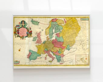 1650年の古代ヨーロッパ地図の版画。ヴィンテージ地図の複製。ファイン