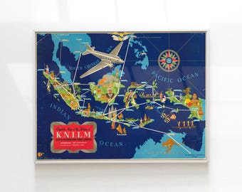 Alte Südostasien Karte, 1935 antiker Stil Vintage Karte von Asien, seltene Indonesien Geschenkkarte, gerahmte Karte Druck, alte historische Wandkunst Poster