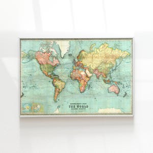 Old World Map, 1914 Vintage Antique Style Map of the World, by Bartholomew Gift For Him Gift For Her Home Decor Canvas Wall Art Poster Print
