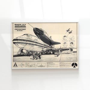 Vintage Boeing 747 Schematic, 1970s Engineering Style Vintage Art of Space Shuttle, Gift Poster, Framed Space Shuttle Print, Wall Art Poster