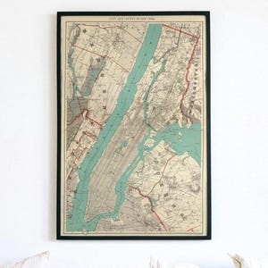 Old New York City Map Poster, 1895 Vintage Map of Manhattan NYC, Hand Drawn New York Map Gift, NYC Historical Wall Art Poster Print