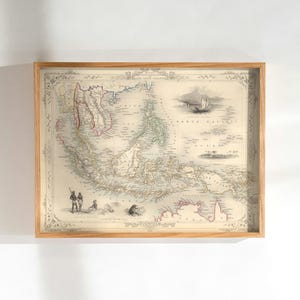 Old Southeast Asia Map, 1851 Vintage Style Map of Asia, Rare Detailed Indonesia Gift Map, Framed Map Print, Old Historical Wall Art Poster