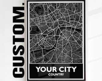 Custom Printable Map, Digital Download Custom City Map, Personalized Any Town Black and White Map Art, Map Poster, DIGITAL Print Gift