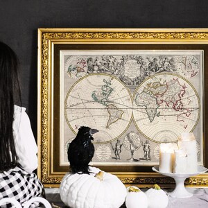 Old World Map, 1721 Vintage Antique Style Map of the World, by John Senex, Gift For Him Gift For Her Home Decor Canvas Wall Art Poster Print