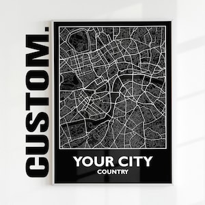 Custom Printable Map, Digital Download Custom City Map, Personalized Any Town Black and White Map Art, Map Poster, DIGITAL Print Gift