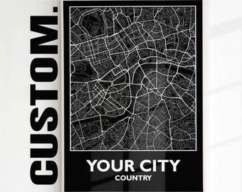 Custom Printable Map, Digital Download Custom City Map, Personalized Any Town Black and White Map Art, Map Poster, DIGITAL Print Gift