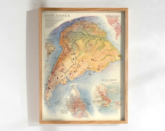 Old South America Map, 1937 Antique Style Vintage Map of South America, Rare Latin America Gift Map, Framed Map Print, Old Wall Art Poster