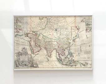 Schöne alte Asien Karte Poster, 1730 Vintage Stil Karte von Asien, handgezeichnete Vintage Wohnkultur, detaillierte Wandkunst Poster Druck