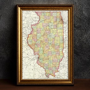 Vecchia mappa dell'Illinois, mappa antica vintage del 1897 dell'Illinois, di Rand McNally, regalo per lui regalo per lei Home Decor Canvas Wall Art Poster Stampa