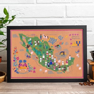 Old Mexico Map, 1945 Antique Style Vintage Map of Mexico, Rare Mexico Gift Map, Framed Mexico Map Print, Old Historical Wall Art Poster