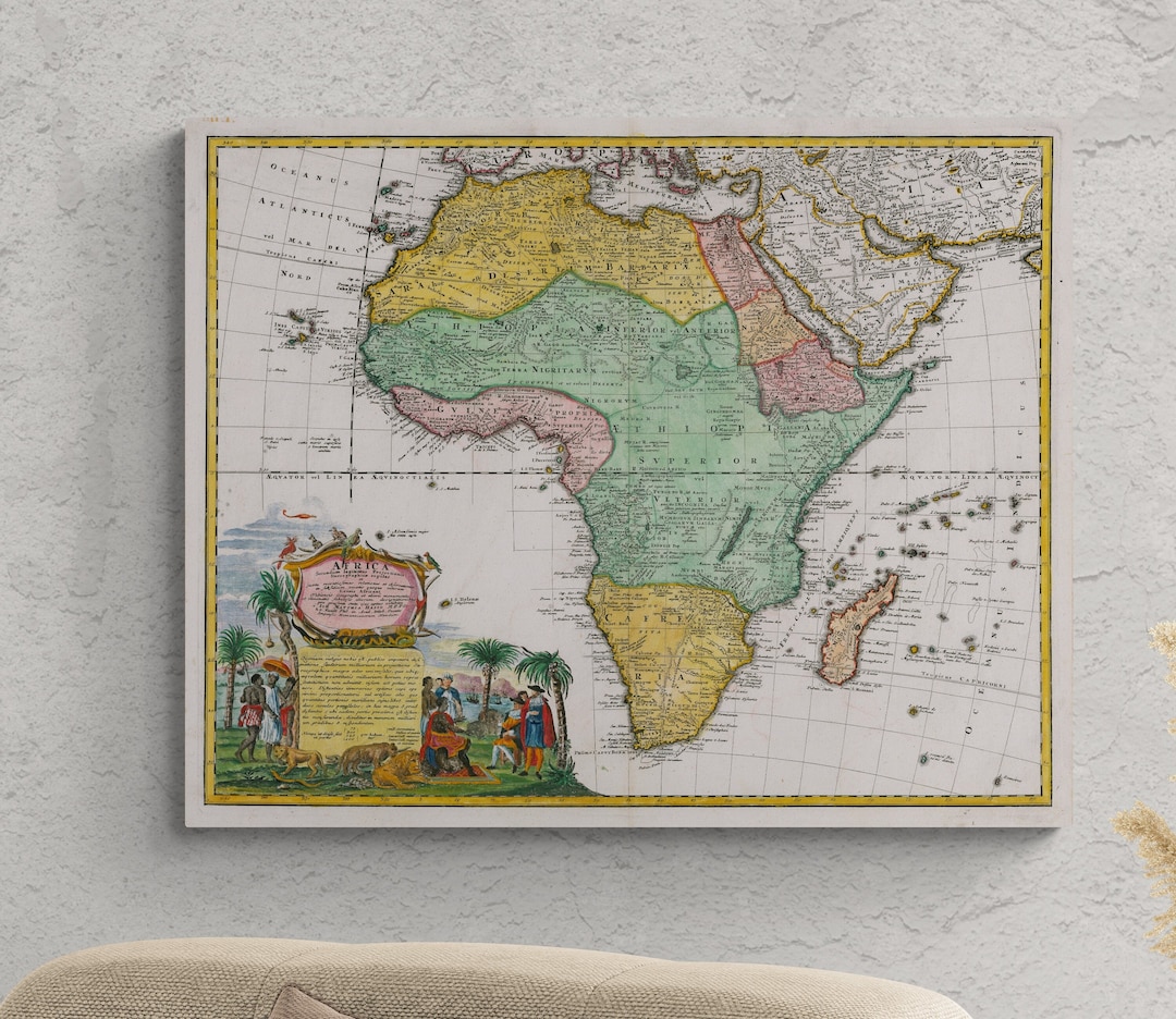 Old Africa Map Vintage Antique Style 1737 Map of Africa Gift for Him