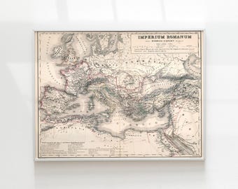 Old Roman Empire Map, 1858 Vintage Antique Style Map of Rome, by Keipert, Gift For Him Gift For Her Home Decor Canvas Wall Art Poster Print