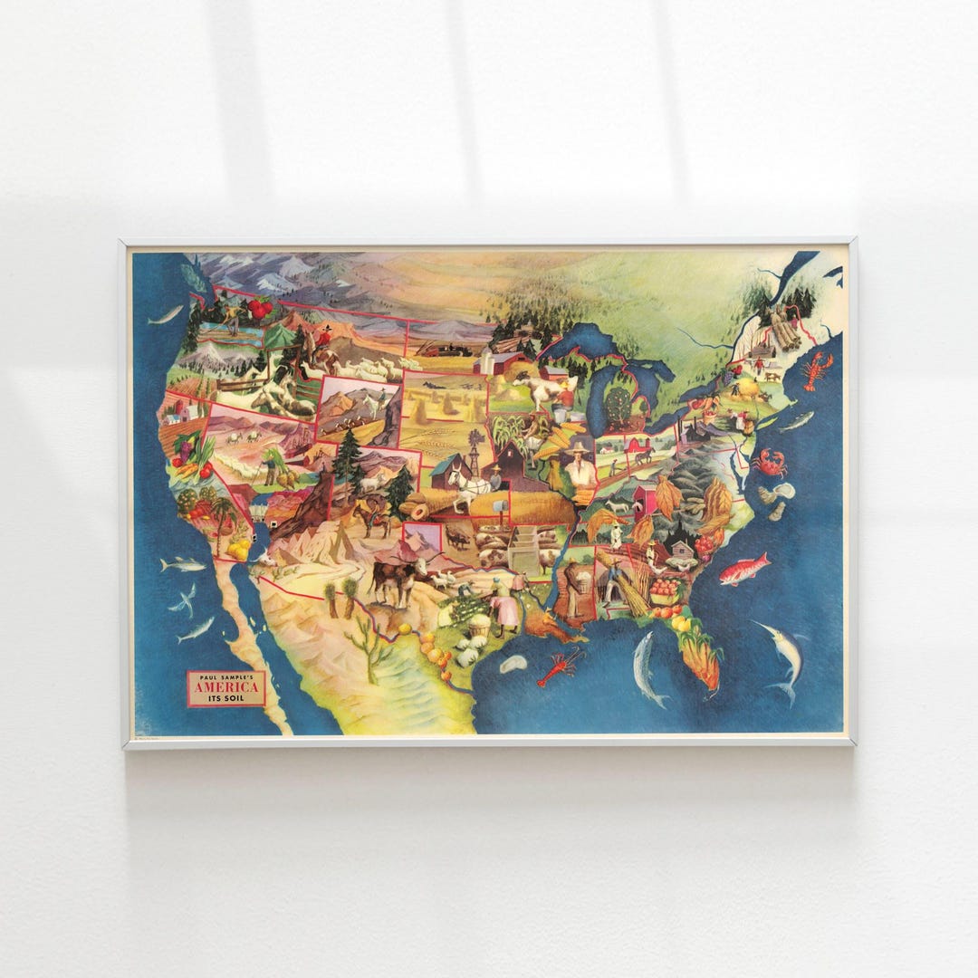 Old United States Map, 1946 Antique Style Vintage Map of the United ...
