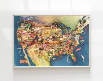 Old United States Map, 1946 Antique Style Vintage Map of the United States USA, Rare US Gift Map, Map Print, Old Historical Wall Art Poster