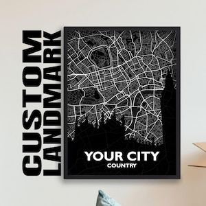 Custom Landmark Printable Map, Personalized Digital Download Custom City Map, Any Town Any Landmark Map Art, Map Poster, DIGITAL Print Gift