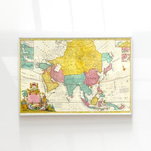 Old Asia Map, 1730 Vintage Antique Style Map of Asia, by Herman Moll, Gift For Him Gift For Her Home Decor Canvas Wall Art Poster Print