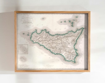 Beautiful Old Sicily Poster, 1895 Vintage Map of Sicily Italy, Hand Drawn Sicilia Gift Map, Sicily Map Historical Wall Art Poster Print
