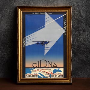 affiche vintage de voyage dans l'aviation française, art Cidna Air Travel des années 1960, rare affiche rétro de French Airlines, impression d'aviation ancienne encadrée