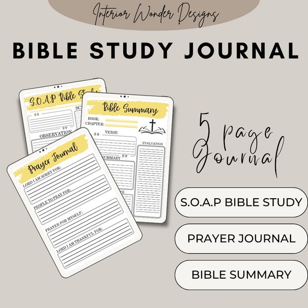 Bible Study Journal For Beginners: SOAP Method, Bible Summary, Gratitude Log, Printable Template, Suitable for Goodnotes