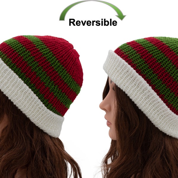 Christmas Theme Reversible Beanie Hat for Men and Women, Made of Oeko-Tex Certified Premium Quality Soft Yarns, Breathable, Soft, Warm