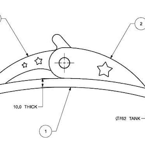 May include: A black and white line drawing of a metal buckle with a star design. The buckle is 10.0 inches thick and has a diameter of 0.762 inches.