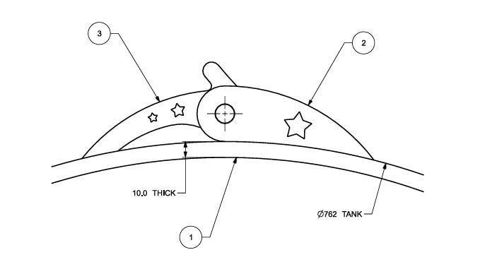 Offset BBQ Hinge DXF Design for 30" 762mm tank files to cut smoker hinges with Texan stars