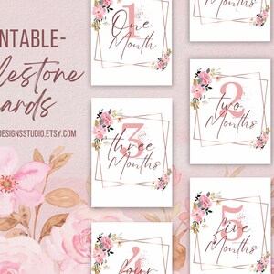 12 cartes d’étape pour bébé, cartes d’étape pour bébé fleuri, cartes d’étape mensuelles imprimables, cartes mémoire pour bébé fille, téléchargement instantané