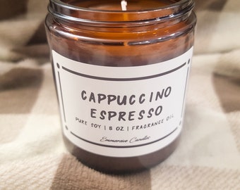 Cappuccino Espresso Candle | 8 oz. | Handmade | Customizable | 100 % Soy | Non GMO