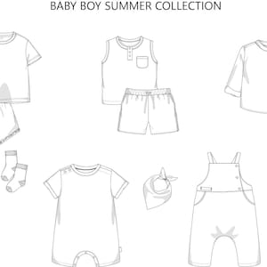 Baby boy collection Fashion Flat Templates / Technical Drawings / Fashion CAD for Adobe Illustrator / Fashion flat sketch