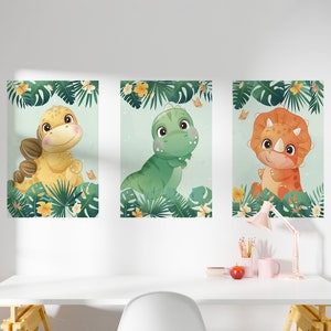 Dinosaurus set muurstickers, cartoon dino's, monstera, 6 verschillende frametypes, verwijderbare Easy Peel & Stick-stickers - ZonnebloemStickers