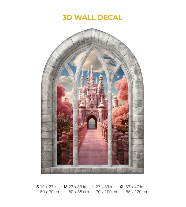 Magic Castle 3D Window Wall Sticker, Courtyard, Flower Garden