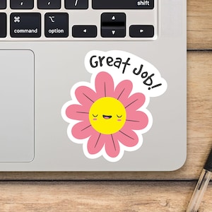 Great Job Laptop Sticker, Cute Flower Sticker, Mackbook Vinyl Sticker, Cartoon Sticker - SunfloweerStickers