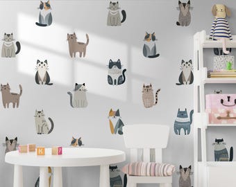 Cats Set of Wall Stickers, Cute Boho Pets, Removable Easy Peel & Stick Decals - SunflowerStickers