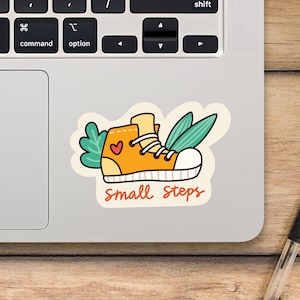 Kleine stappen laptopsticker, sneakerschoensticker, Mackbook vinylsticker, cartoonsticker - SunflowerStickers
