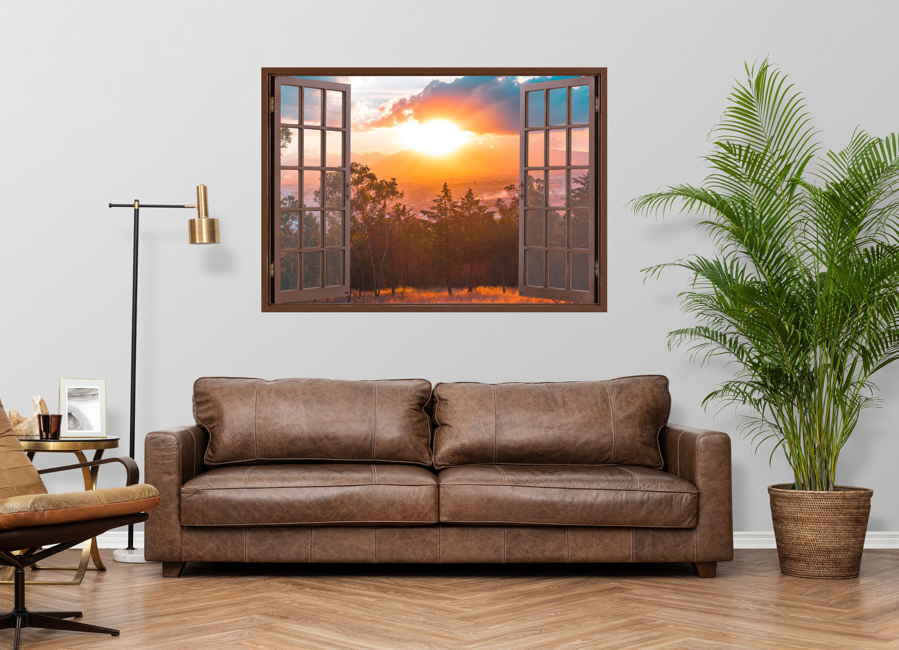 Sunset 3D Window Wall Sticker, Trees, Clouds, Removable Easy Peel ...