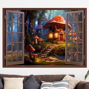 Mushroom House Window Wall Decal: Fairytale Forest Peel & Stick